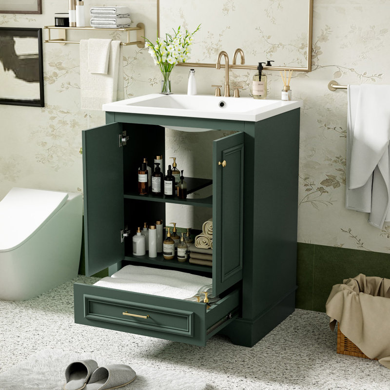 24'' Bathroom Vanity with Resin Sink Combo, Green