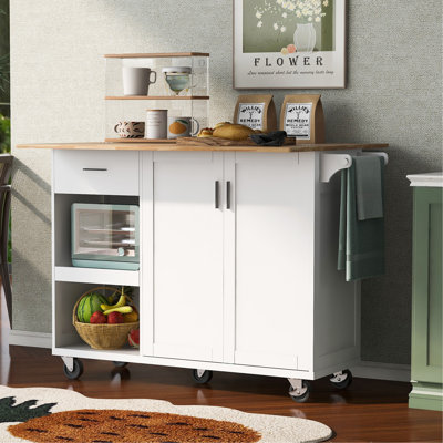 Wood Kitchen Island With Drop Leaf, Cabinet And Shelves by Lark Manor