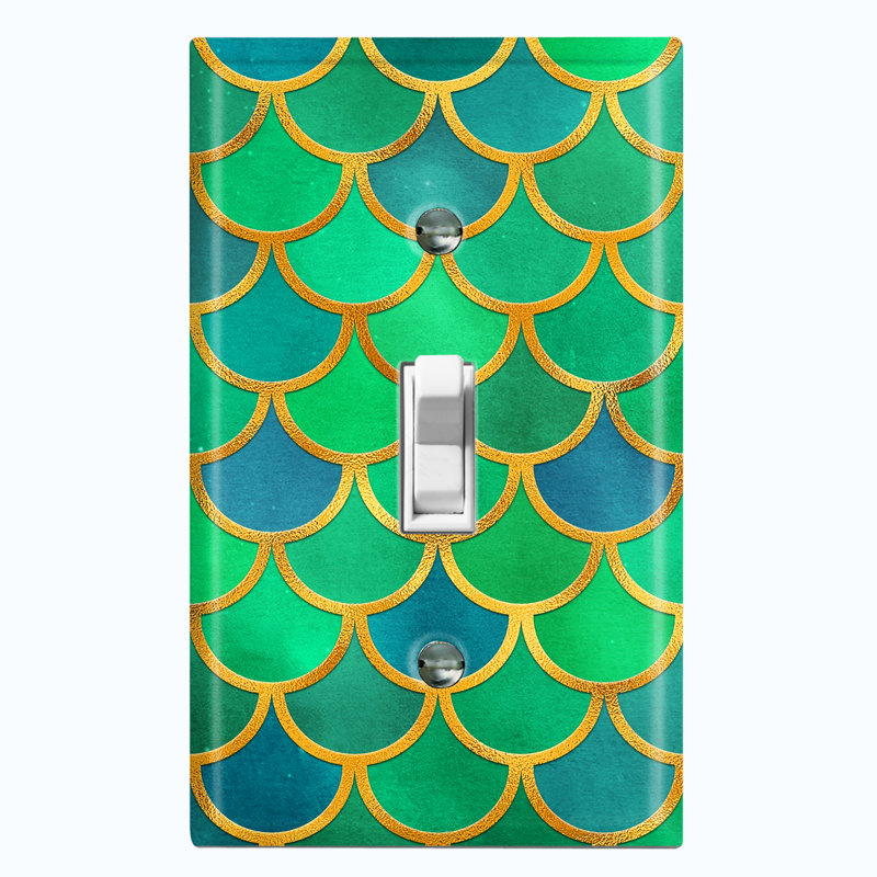 Metal Light Switch Plate Outlet Cover (Mermaid Pink Scale  - Single Toggle), Green/Blue