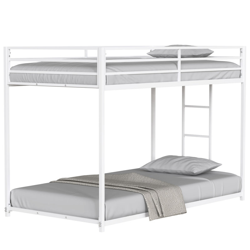 White Twin Over Metal Bunk Bed, Frame, Features, No Box Spring, Fits Mattresses Of Correct Dimensions Bed Support, Stable , Reinforced Guardrails, Fast Installation