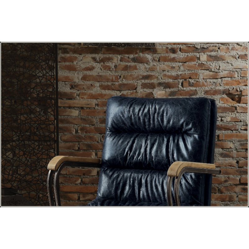 Chaise de bureau en cuir rétro Vintage, Bleu