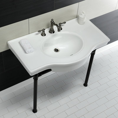 Ceramic Rectangular Console Bathroom Sink with Overflow