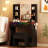 Lacorsha Makeup Vanity Set with LED Mirror ,Vanity Desk Stool with Power Outlet,2 Drawers,6 Shelves with Brightness Lighting, 1 Hair Dryer Holder-758546730