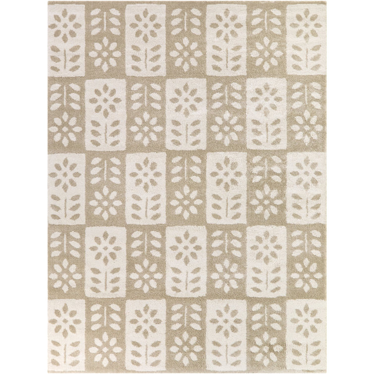 Karol Beige Blockprint Floral Area Rug