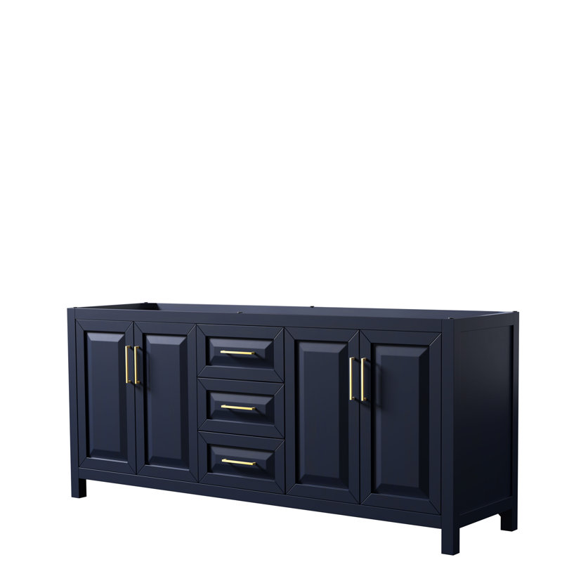 Daria 80'' W Double Vanity, Dark Blue, Carrara Cultured Marble, Brushed Gold