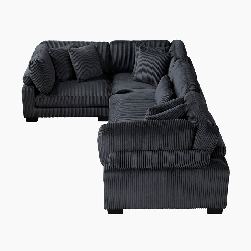 Brinsley 135" Modern & Contemporary Corduroy 4-Piece Modular Sectional Sofa with Versatile Adjustable Arm and Back Rest, Elevated Fabric Channels & Foam over Pocket Coils Comfort