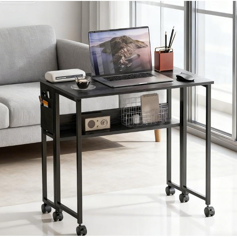 Bureau pliable avec sac de rangement, bureau d'ordinateur pliable, pour petits espaces, bureau à domicile, Noir