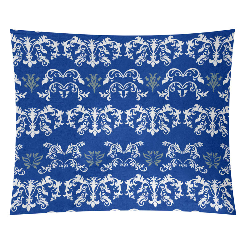 Tapisserie baroque en microfibre Dallas, H 27,5 po x l 37,5 po, Bleu foncé / blanc / gris