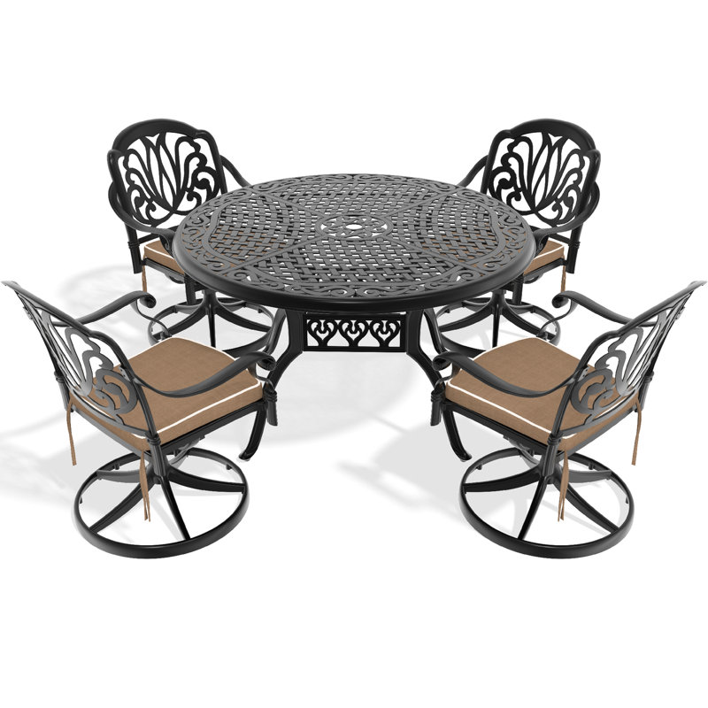 Table ronde 48,03 po et 4 chaises pivotantes - Aluminium, pour résister aux intempéries, jardin large et épais 5 pièces, corrosion, siège pivotant à 360 degrés