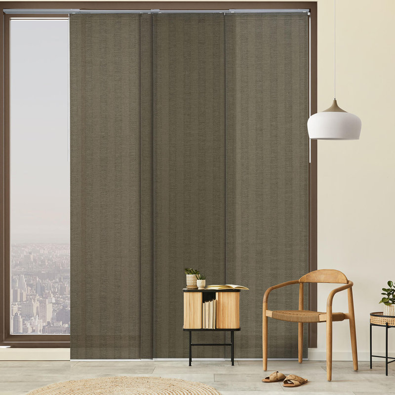 Sharmaine Artfully-Woven Sliding Panel Track Blind for Patio Doors & Room Dividers, 45.8"- 86" W x 96" H, Meticulously Crafted Redwood (Semi-Sheer)