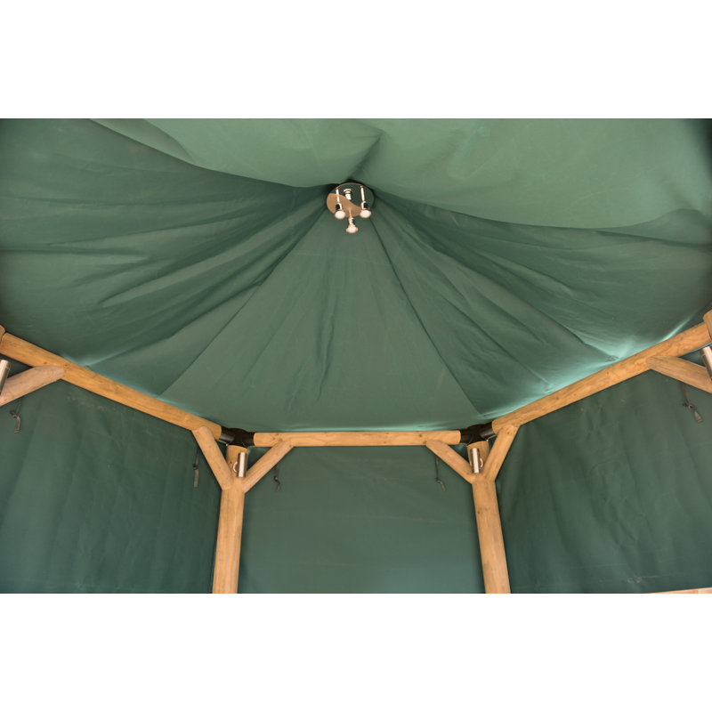 3.5 x 3m Solid Wood Gazebo with Installation Service, Country Thatch/Green Roof Lining