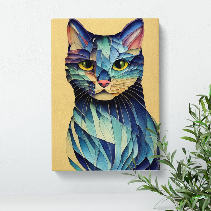 Colourful Cat No.3 - Print, Wrapped Canvas, 50cm H x 35cm W x 3cm D, No Matte