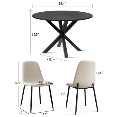 Folmar 39.5" W 5-Piece Round Dining Set with Chenille Chairs