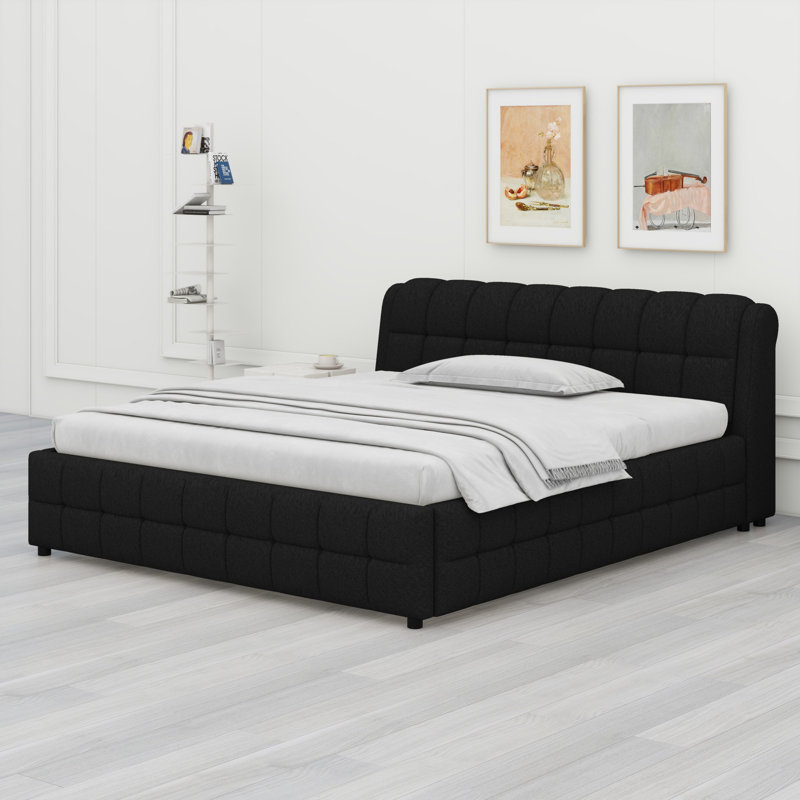 Lit plateforme tapissier élégant pour chambre à coucher, Noir