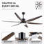 Ventilateur de plafond de 188 cm (74 pouces) à 6 pales imitation bois avec éclairage DEL intégré, moteur silencieux réversible, 6 vitesses et 3 températures de couleur, télécommande, noir mat, idéal pour les grandes pièces.-135786236