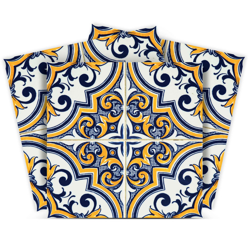 12" X 12" Blue and Yellow Neutral Gina Peel And Stick Removable Tile