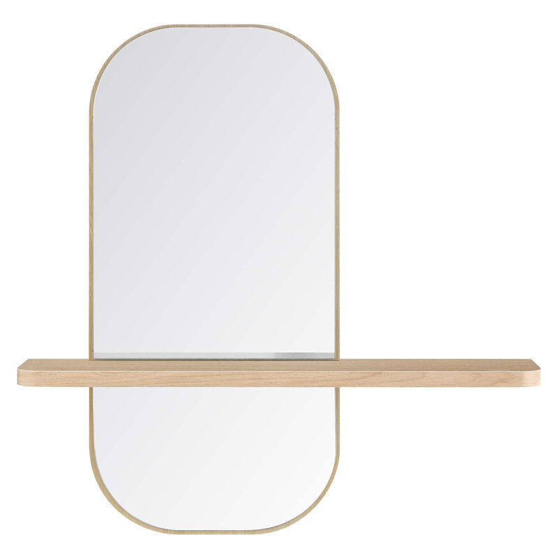 Oak Rectangular Wall Mirror with Shelf
