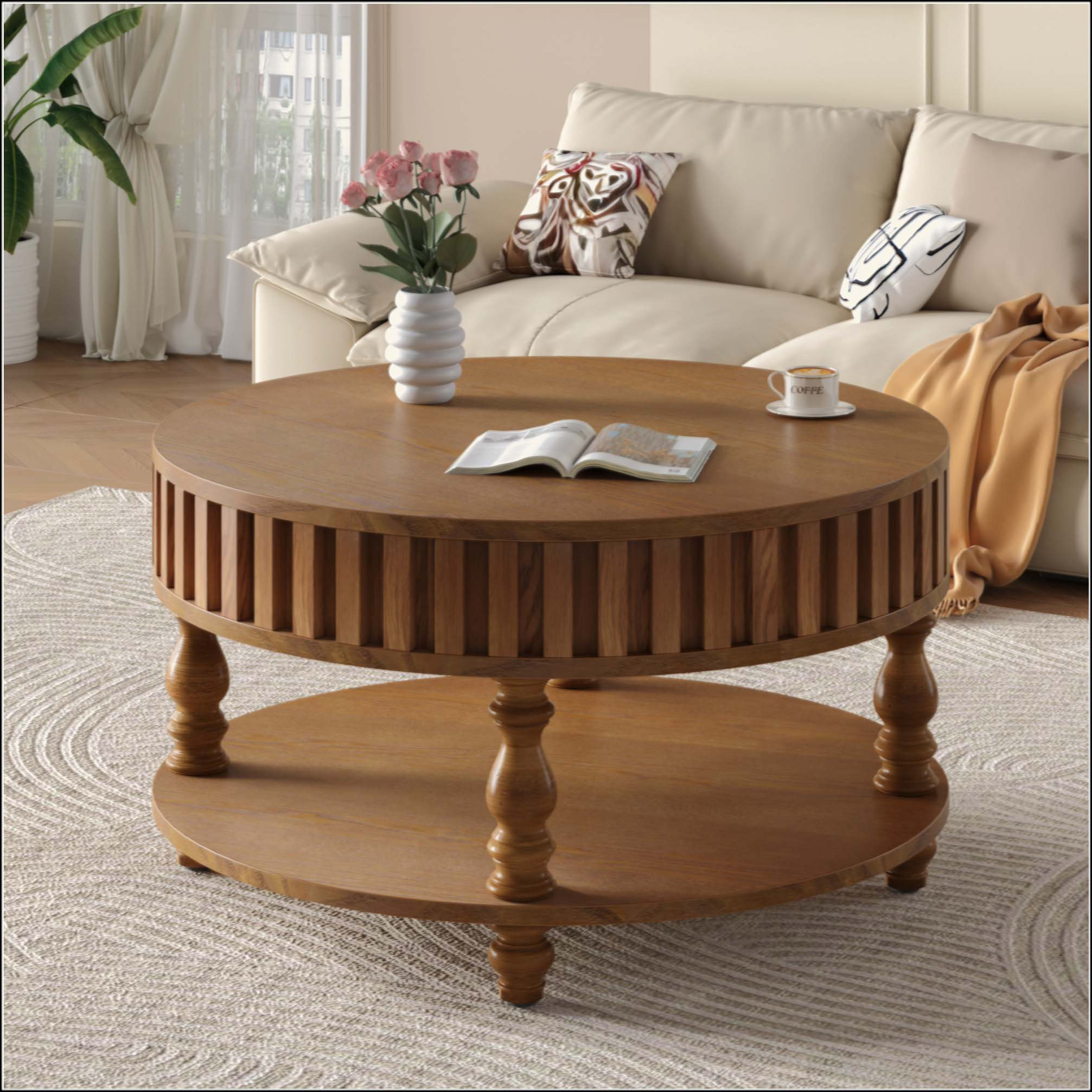 Latitude Run® Mid Century Modern Fluted Coffee Table With Storage ...