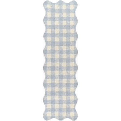 Alcona Hand Tufted Wool Plaid Blue Area Rug 2'3" X 8' Runner