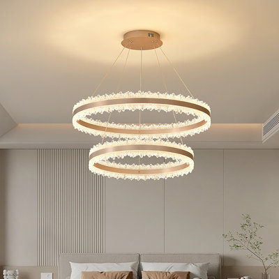 23.6''  Oval 2 Rings Modern Chandeliers With Remote Control For Kitchen Dining Room Living Room Bedroom