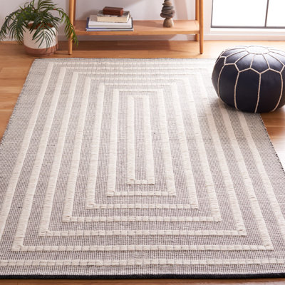 Natura Flat Weave Wool/Cotton Geometric Rug in Gray/White