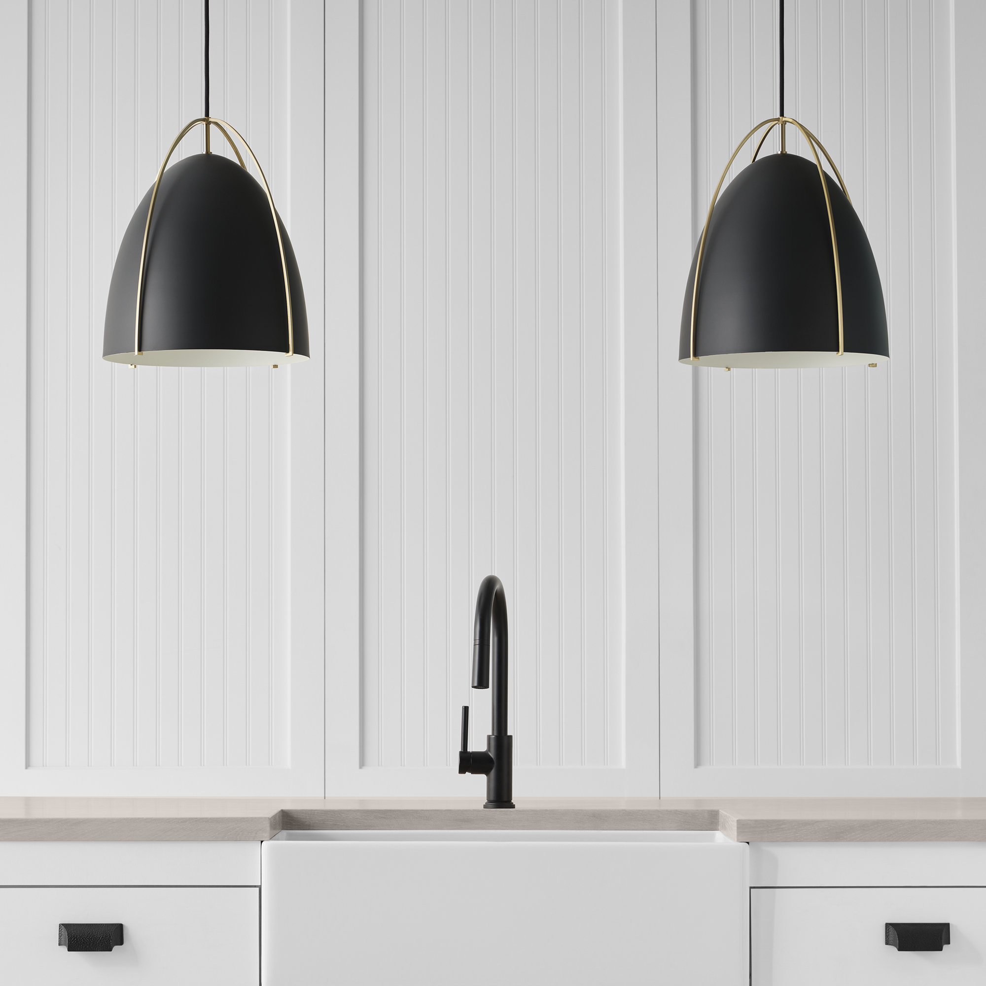 Nikki Single Light Metal Steel Dimmable Pendant, Black, 19.13" H x 15.38" W x 15.38" D, Satin Brass