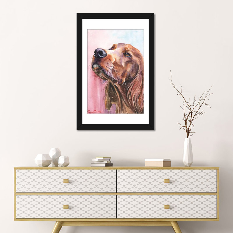 « irish setter », impression sur toile, Papier d'art encadré noir, H 24 po x l 16 po x P 1 po, Blanc