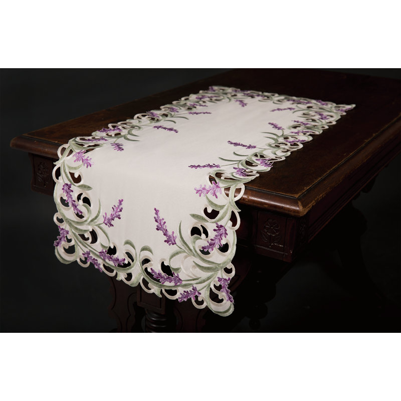 Mehul Lavender Lace Embroidered Cutwork Table Runner, 70" L x 15" W