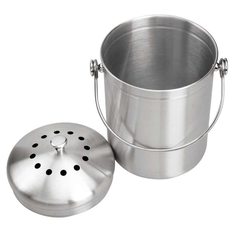 iDesign Brushed Stainless Steel 1.3-gal. Kitchen Countertop Compost Bin with Charcoal Filters
