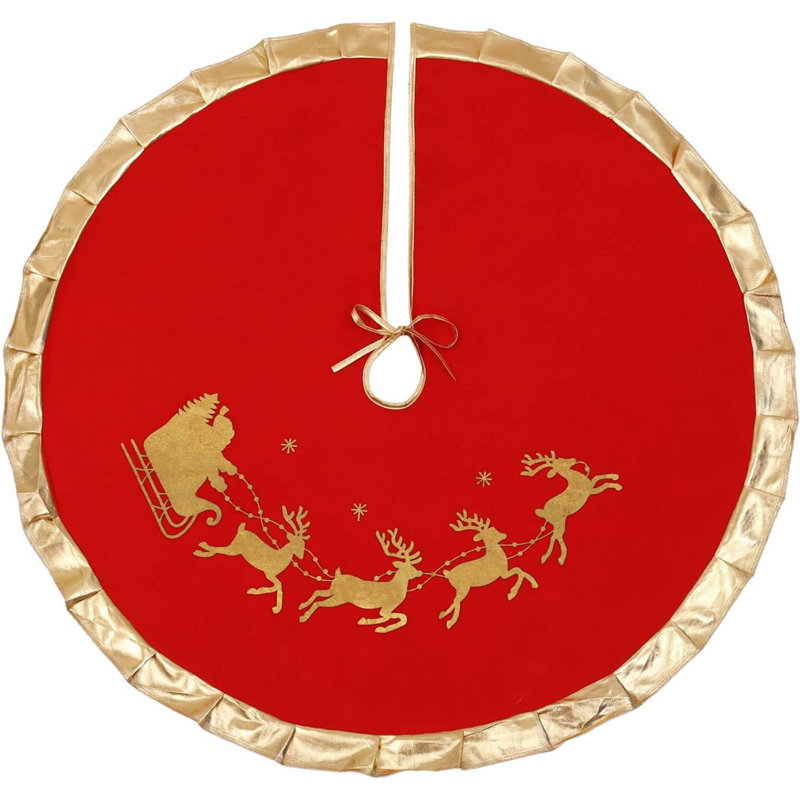 Jupe d'arbre de Noël avec bordure dorée 36 po, décoration flanelle de père Noël pour arbre de Noël 6 pi / 7,5 pi