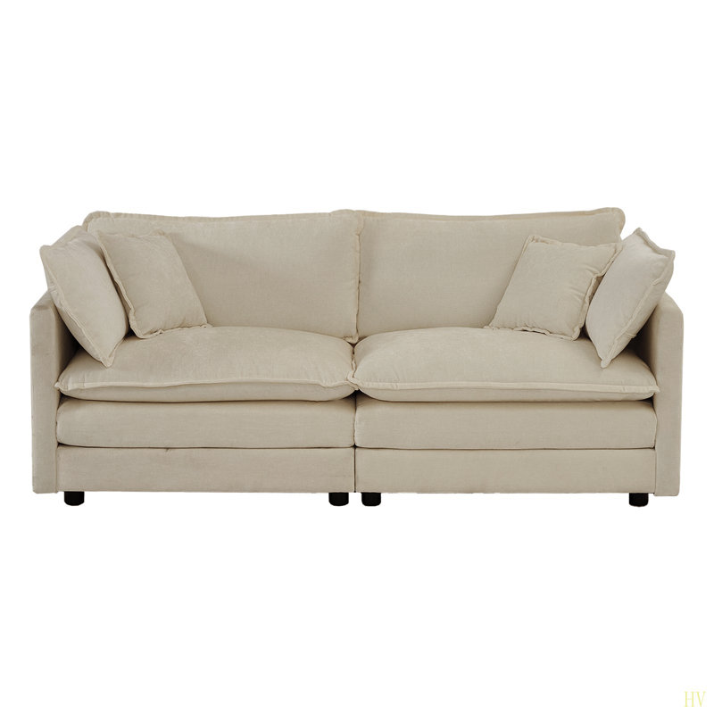 Canapé-causeuse moderne en tissu de 2 places avec canapé et 4 coussins, Beige