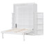 Lit rotatif avec armoire murale cachée, deux tablettes latérales à 3 niveaux, bureau convertible, rangement supplémentaire, peu encombrant pour les pièces multifonctionnelles et les petits espaces de vie, grand espace de travail blanc 360 po, compact