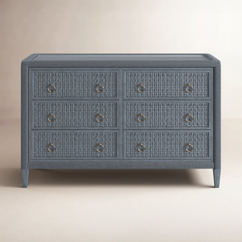 Monterey 6 Drawer Wicker Dresser, Sea Glass, Yes, Brass