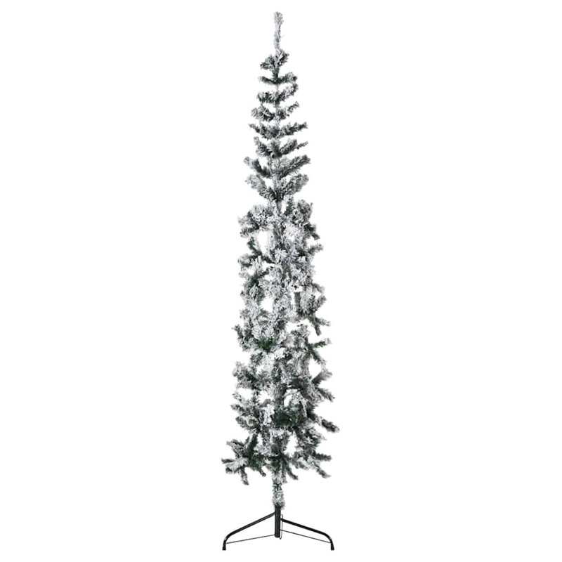 Moitié de sapin de Noël artificiel vert et blanc en PVC et acier, Vert/blanc, H 7 pi