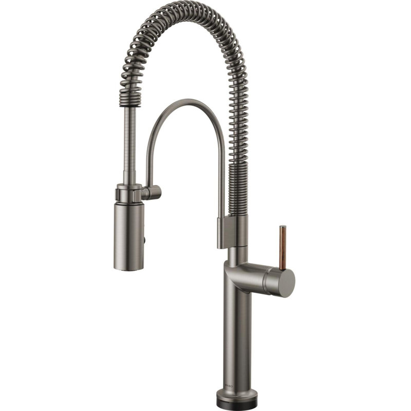 Odin® Smarttouch Semi-Professional Kitchen Faucet, Wood Lever Handle, Luxe Steel