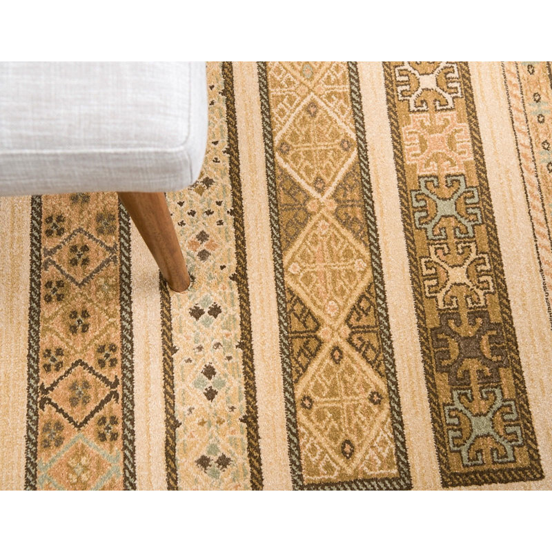 Tapis à motif géométrique Jaeden, Rond 8 pi, Beige