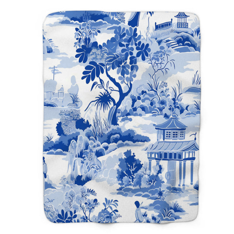 Classic Chinoiserie - Couverture Sherpa de qualité supérieure 1 pièce, Lit simple