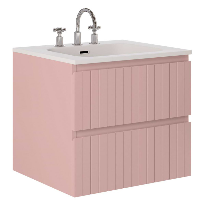 Meuble-lavabo simple flottant cannelé 24 po Atharv, Rose, L 24 po