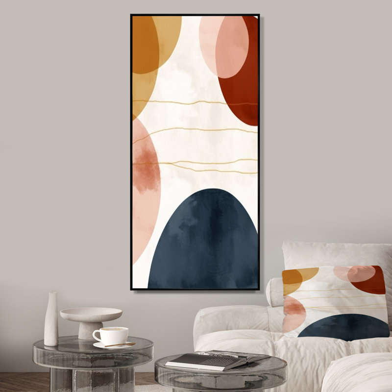 Beige Minimal Boho Pattern 6, Black Floater Framed, 32" H x 16" W x 1" D