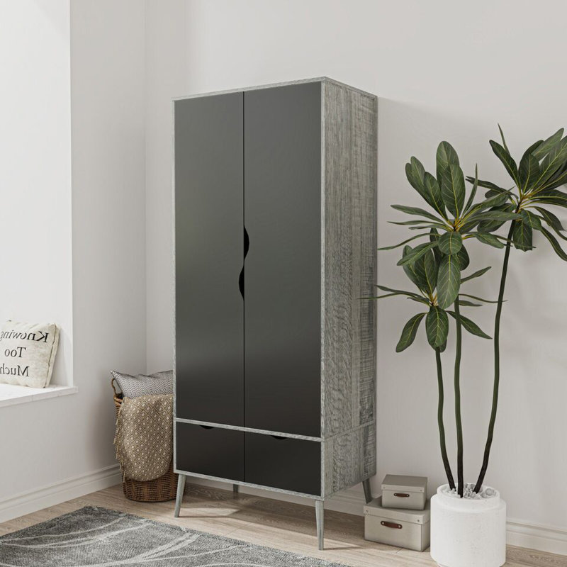 Hortencia Solid Wood Wardrobe, Ash Grey Black