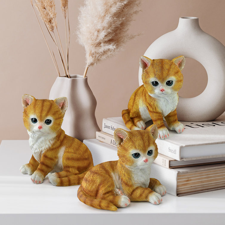 Set of Three 3 Miniature Cat Figurines Polymer Clay Sculpture Light Blue  Kitten Kitty Cats