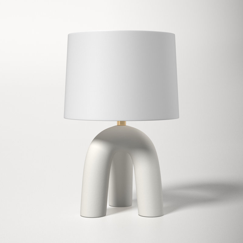 White Linen Drum Shade Tripod Table Lamp