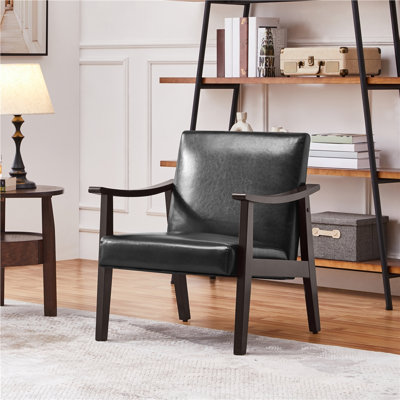 Fauteuil moderne en similicuir de 24,5 po avec pieds en bois massif Asmat
