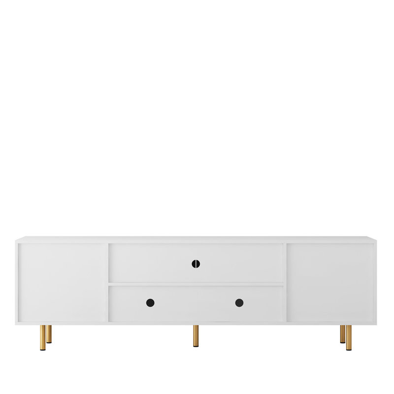 Meuble télé moderne blanc avec prise de courant, cannelée de 68 po pour téléviseur de 55 po et plus, compartiments de rangement pour centre de divertissement, console de 70 à 79 bacs de salon,