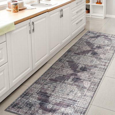 Regis Bohemian Medallion Machine-Washable Purple/Cream Rug