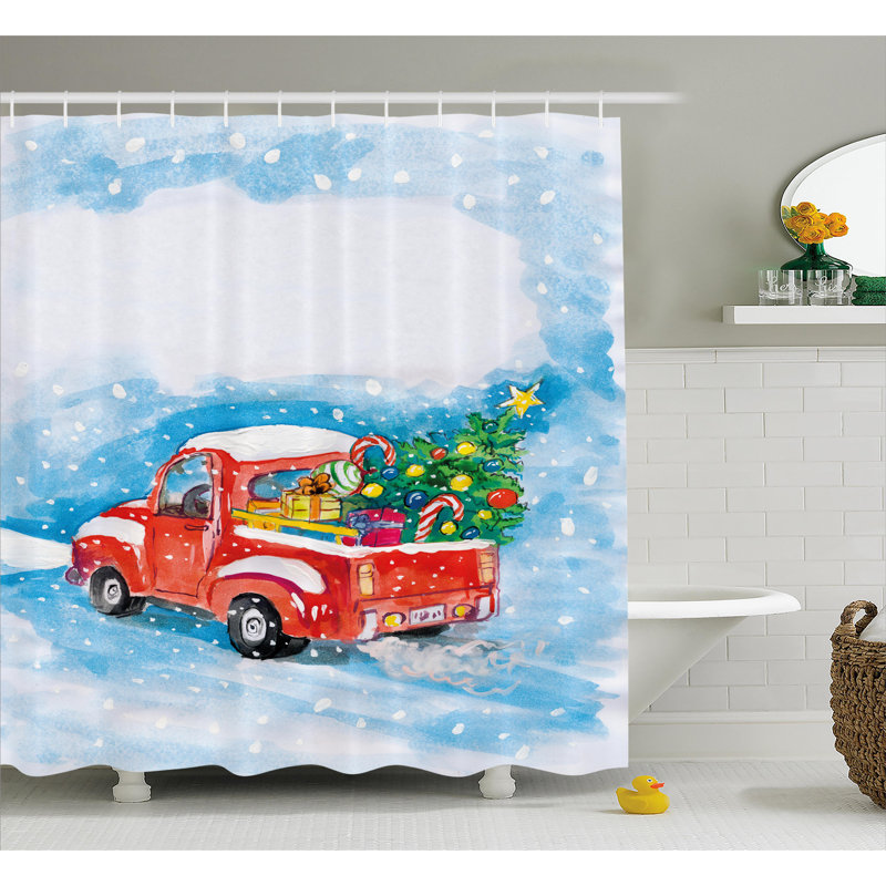Rideau de douche simple christmas truck, H 84 po x l 69 po