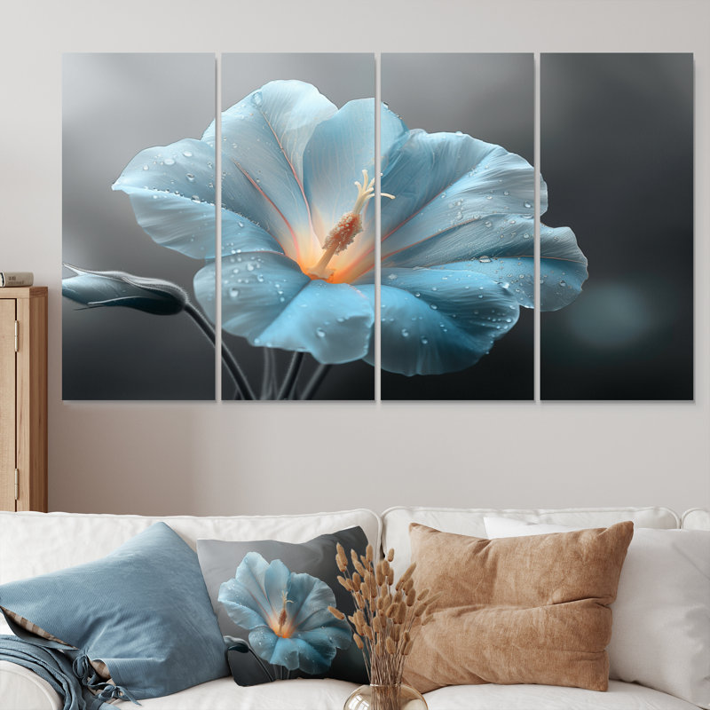 «Blue Crystal Morning Glory Flowers Photo I», ensemble d'art mural sur toile Morning Glory, H 28 po x l 48 po