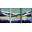 Abstract Mountain " Orange Sun Over Granite Mountains & River Nature Wilderness Modern Art Rustic Scenic Colourful " 3 - Pieces-98697676-98697675