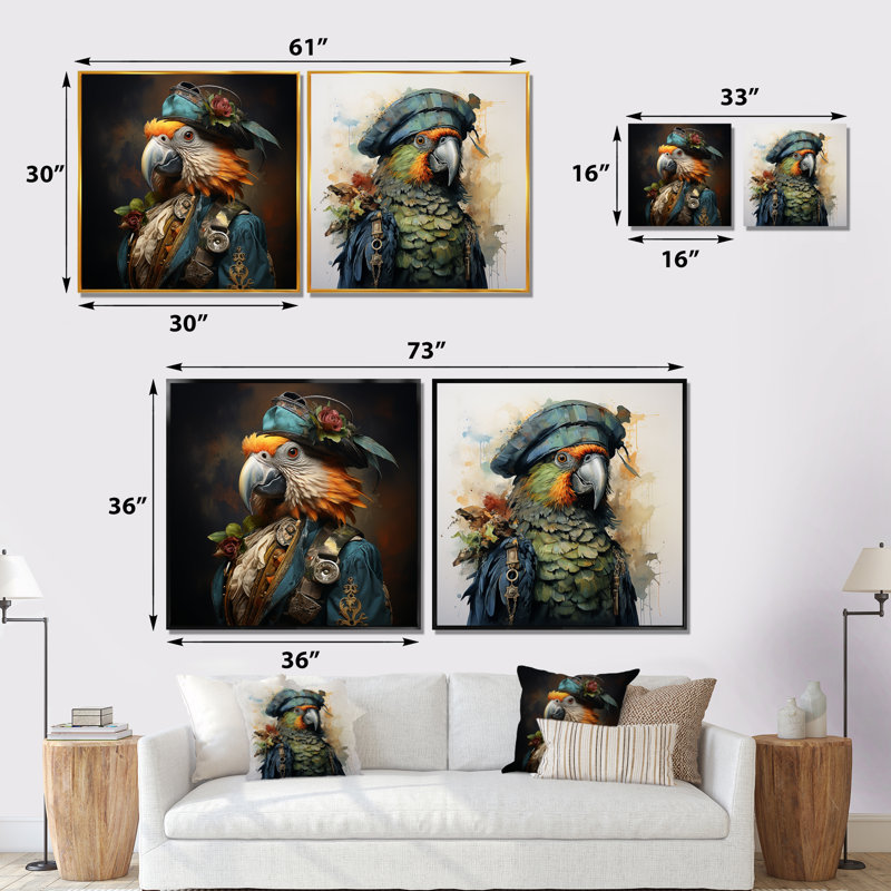 Ensemble de salon 2 pièces Pirates Parrot Feathered Buccaneer I - Pirate, Toile tendue, H 16 po x l 33 po x P 1 po