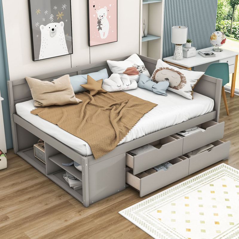 Lit de jour en bois Nagako, Double, Gris